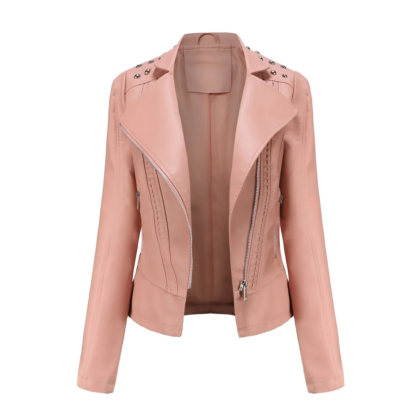 DOUTZEN - Chaqueta de cuero slim con estilo para mujeres