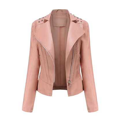DOUTZEN - Chaqueta de cuero slim con estilo para mujeres