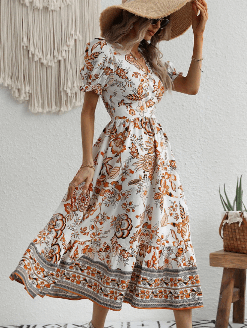 Vestido de verano con diseño romántico y corte midi – ELINORA