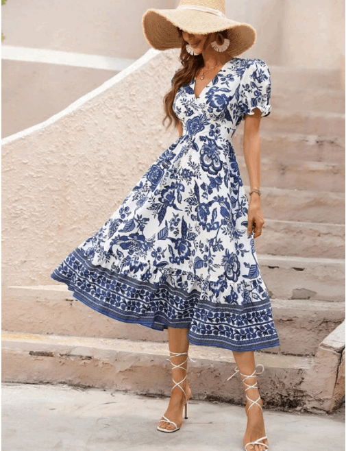 Vestido de verano con diseño romántico y corte midi – ELINORA