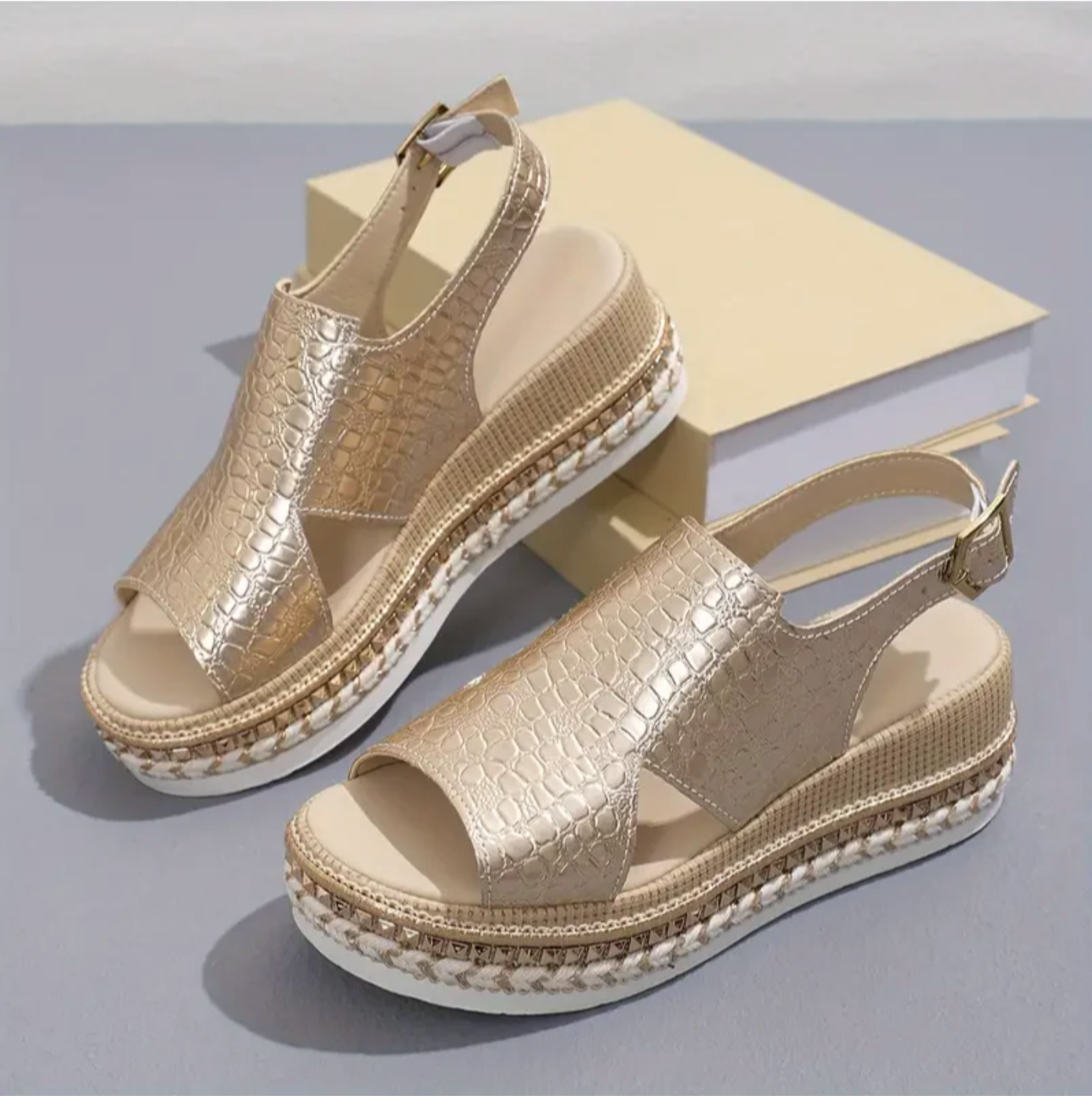 Sandalias de plataforma para mujer con textura reptil y puntera abierta – JOVALIA