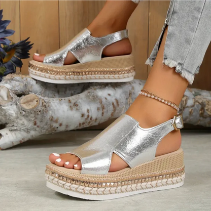Sandalias de plataforma para mujer con textura reptil y puntera abierta – JOVALIA