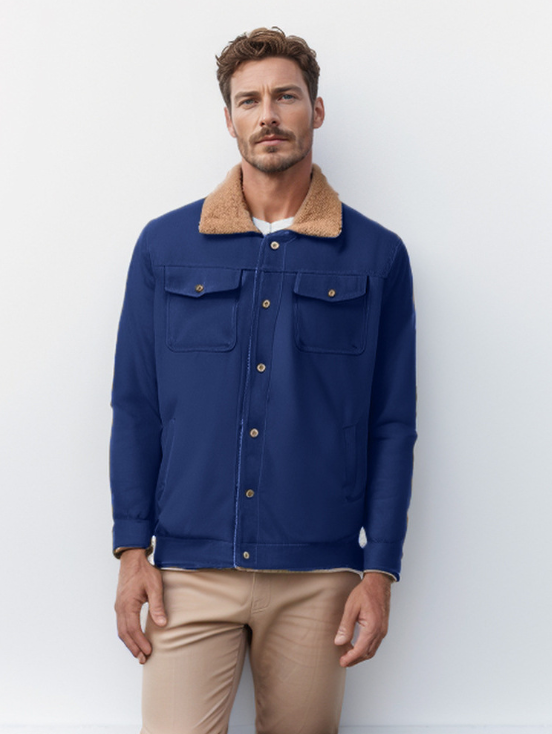 ARLEN - Chaqueta casual con cierre de botones y cuello de sherpa para hombre