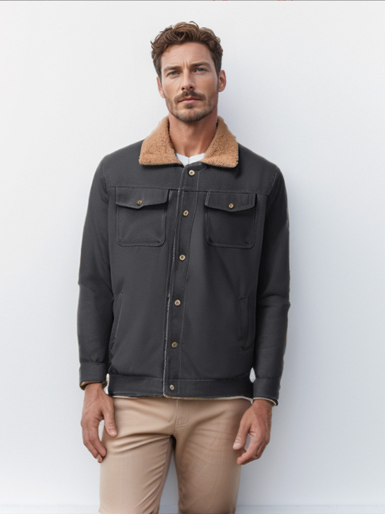 ARLEN - Chaqueta casual con cierre de botones y cuello de sherpa para hombre