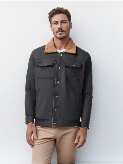 ARLEN - Chaqueta casual con cierre de botones y cuello de sherpa para hombre