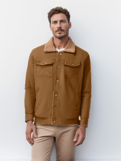 ARLEN - Chaqueta casual con cierre de botones y cuello de sherpa para hombre