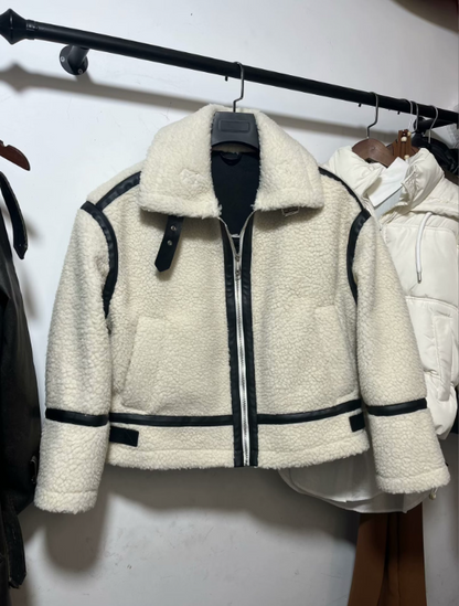 ASTRA - Chaqueta de piel sintetica con cuello de hebilla para mujer