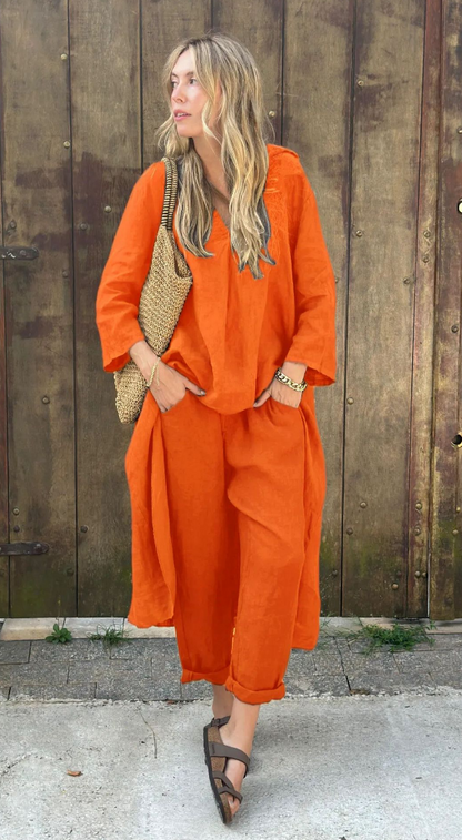 Conjunto de verano de dos piezas con top sin mangas y pantalón fluido – JUNA