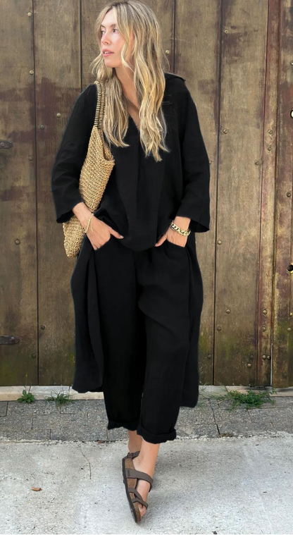 Conjunto de verano de dos piezas con top sin mangas y pantalón fluido – JUNA