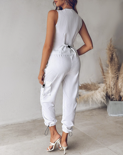 Conjunto de dos piezas con chaleco y pantalón a rayas para mujer – NALYA