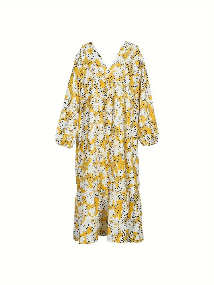 Vestido maxi con escote en V y estampado alegre para mujer – BLOOM