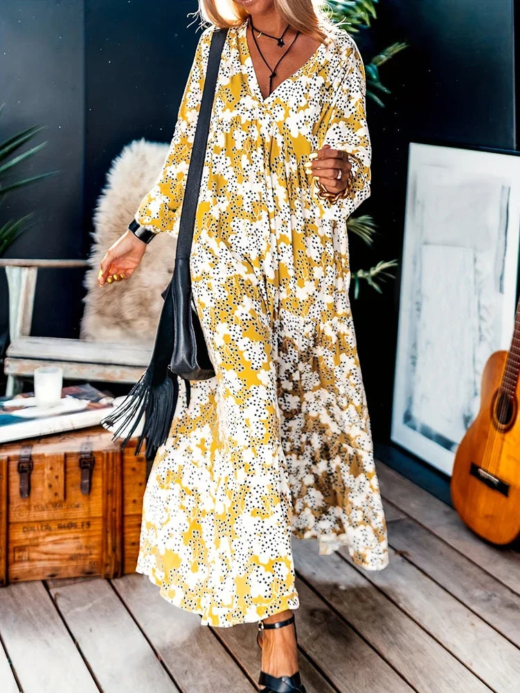 Vestido maxi con escote en V y estampado alegre para mujer – BLOOM