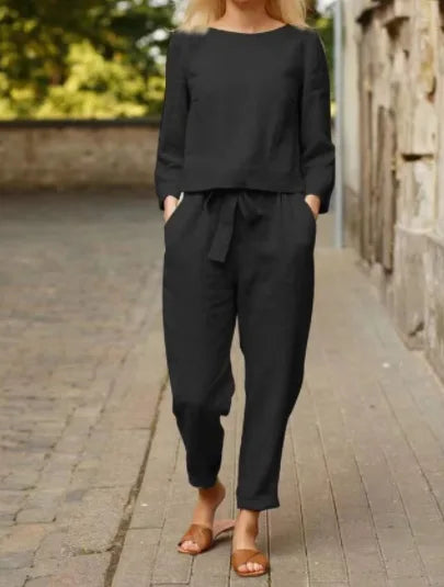 Conjunto fluido para mujer con cinturón de lazo y estilo elegante – NOELLE