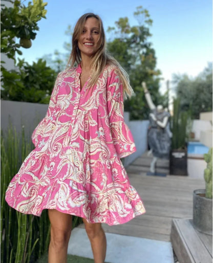 Vestido de Verano Corto con Estampado y Volante para Mujer – THEODELINDA