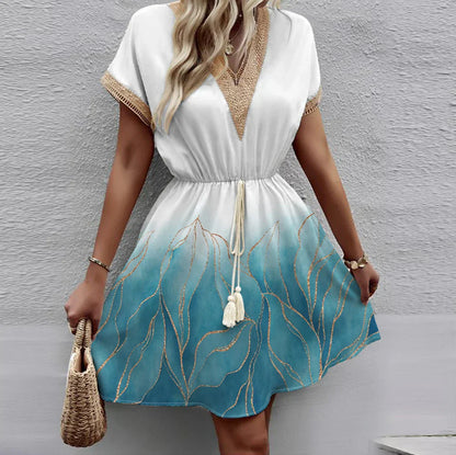 Vestido corto de mujer con escote en V y cinturón ajustable – VANELIA