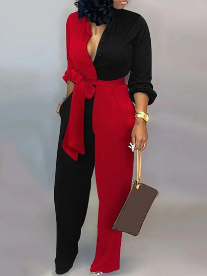 Mono largo y fluido con escote profundo y cinturón de lazo – SERENA