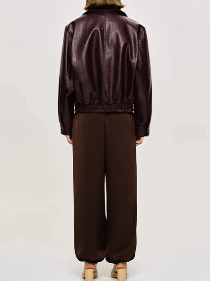 ELVIRA - Chaqueta de cuero vintage con cremallera para mujer