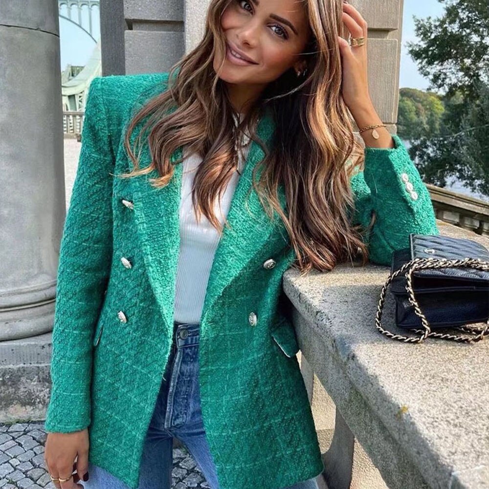 Blazer cruzado de mujer con detalles en contraste – THAINA