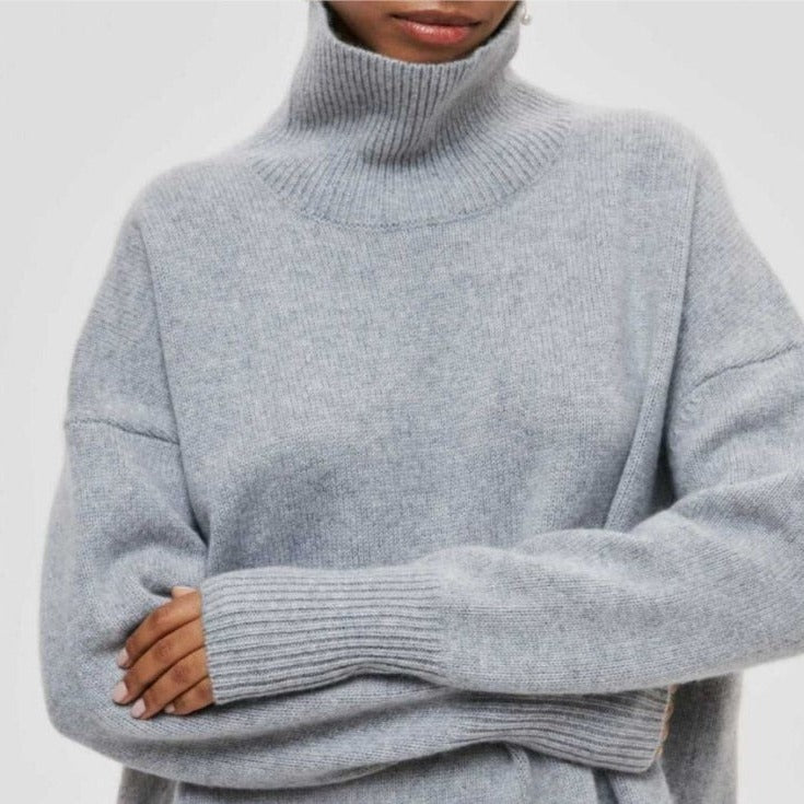 NADINE - Jersey básico de cuello cisne para mujer