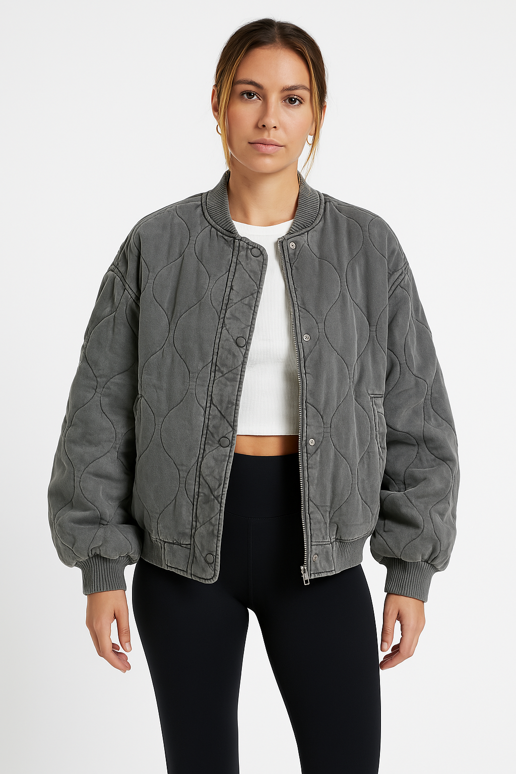 Cazadora bomber oversize de mujer con cremallera – SILVIA