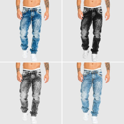 Jeans rectos de hombre en denim lavado con efecto desgastado – OWEN