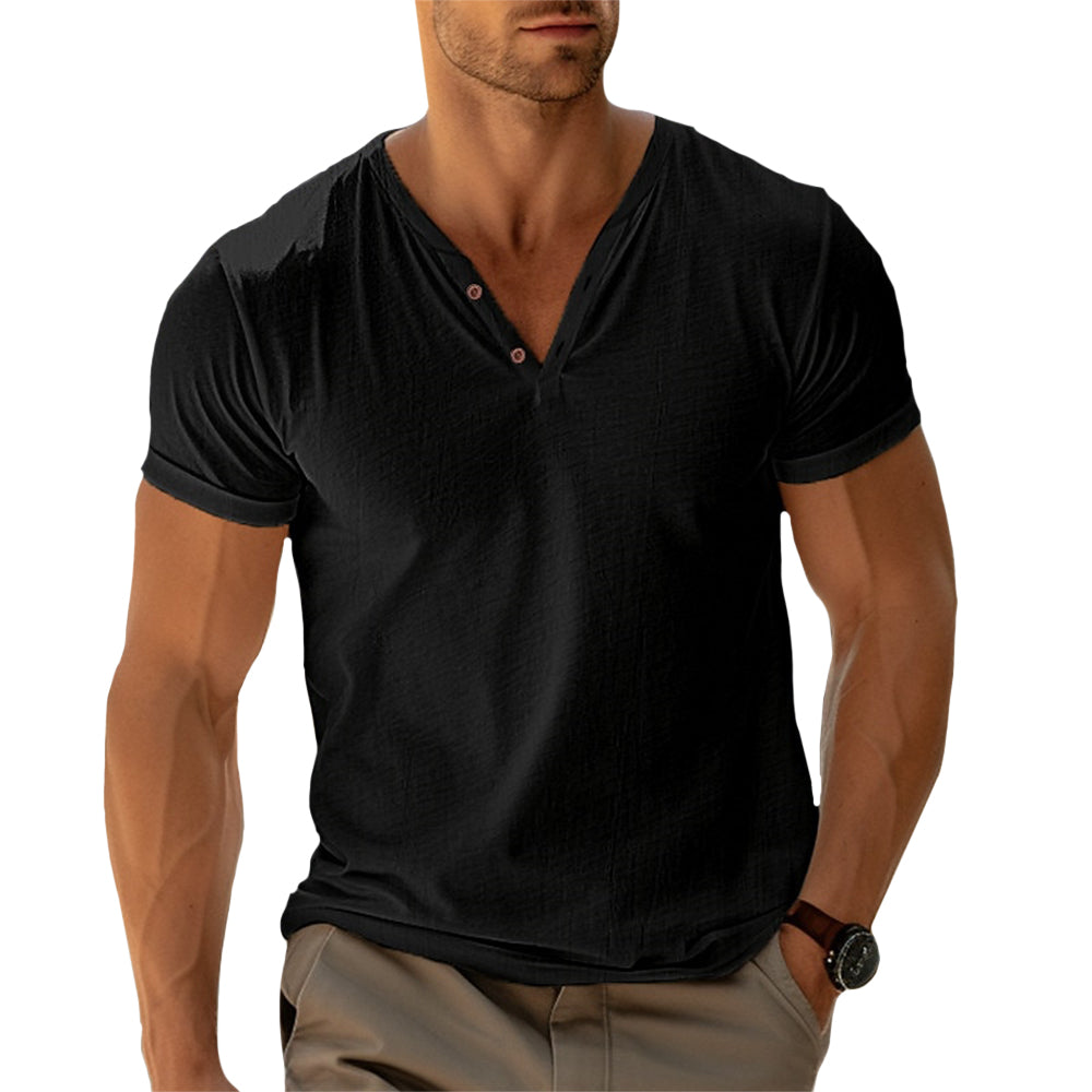 Camiseta de hombre con cuello en V y detalle de botones – LENO