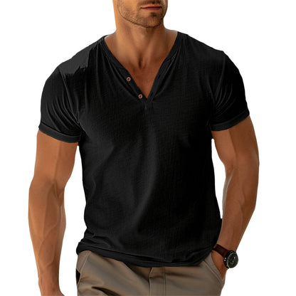 Camiseta de hombre con cuello en V y detalle de botones – LENO