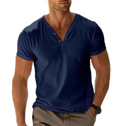 Camiseta de hombre con cuello en V y detalle de botones – LENO