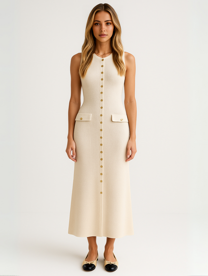 Vestido midi sin mangas con diseño recto y minimalista – CLAIRA