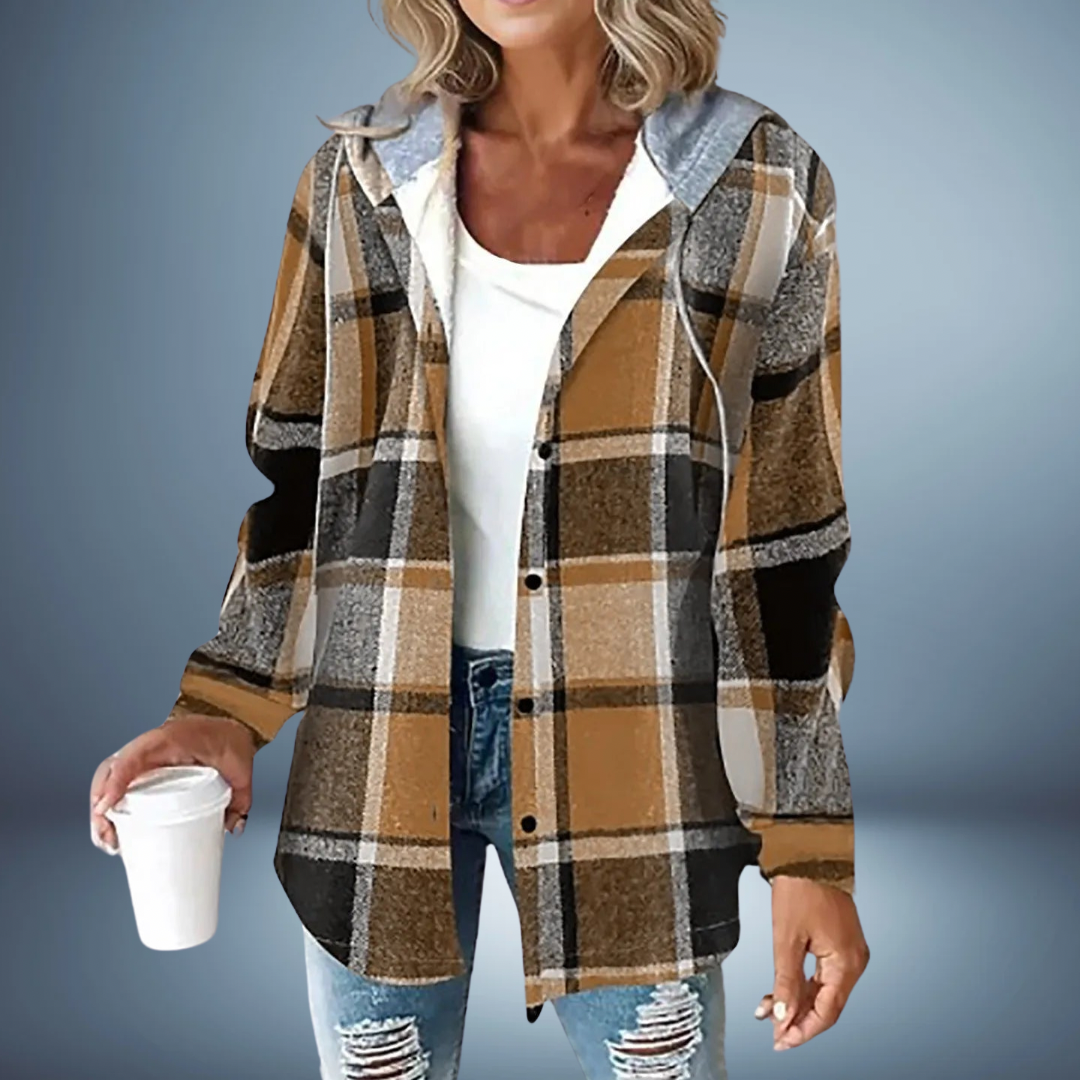 Chaqueta de mujer con estampado de cuadros y capucha – SUZARA