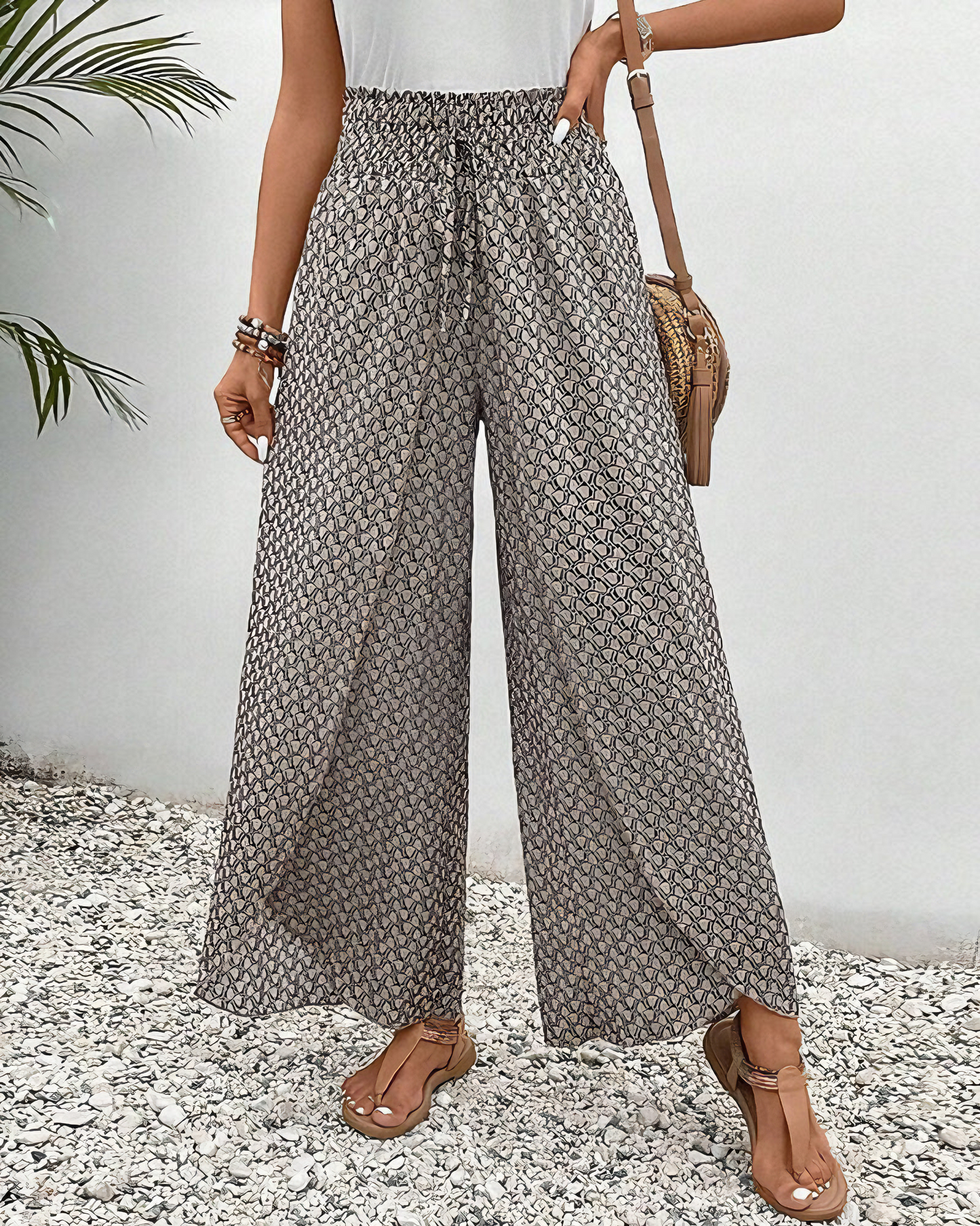 Pantalón ancho de pierna fluida con cintura elástica – SAHARA