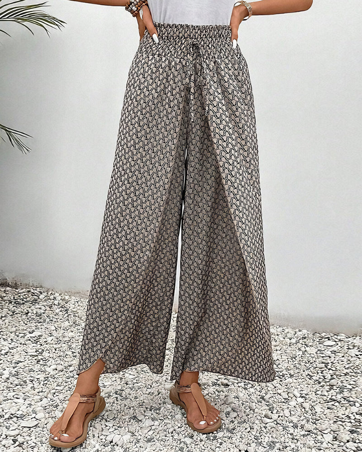 Pantalón ancho de pierna fluida con cintura elástica – SAHARA