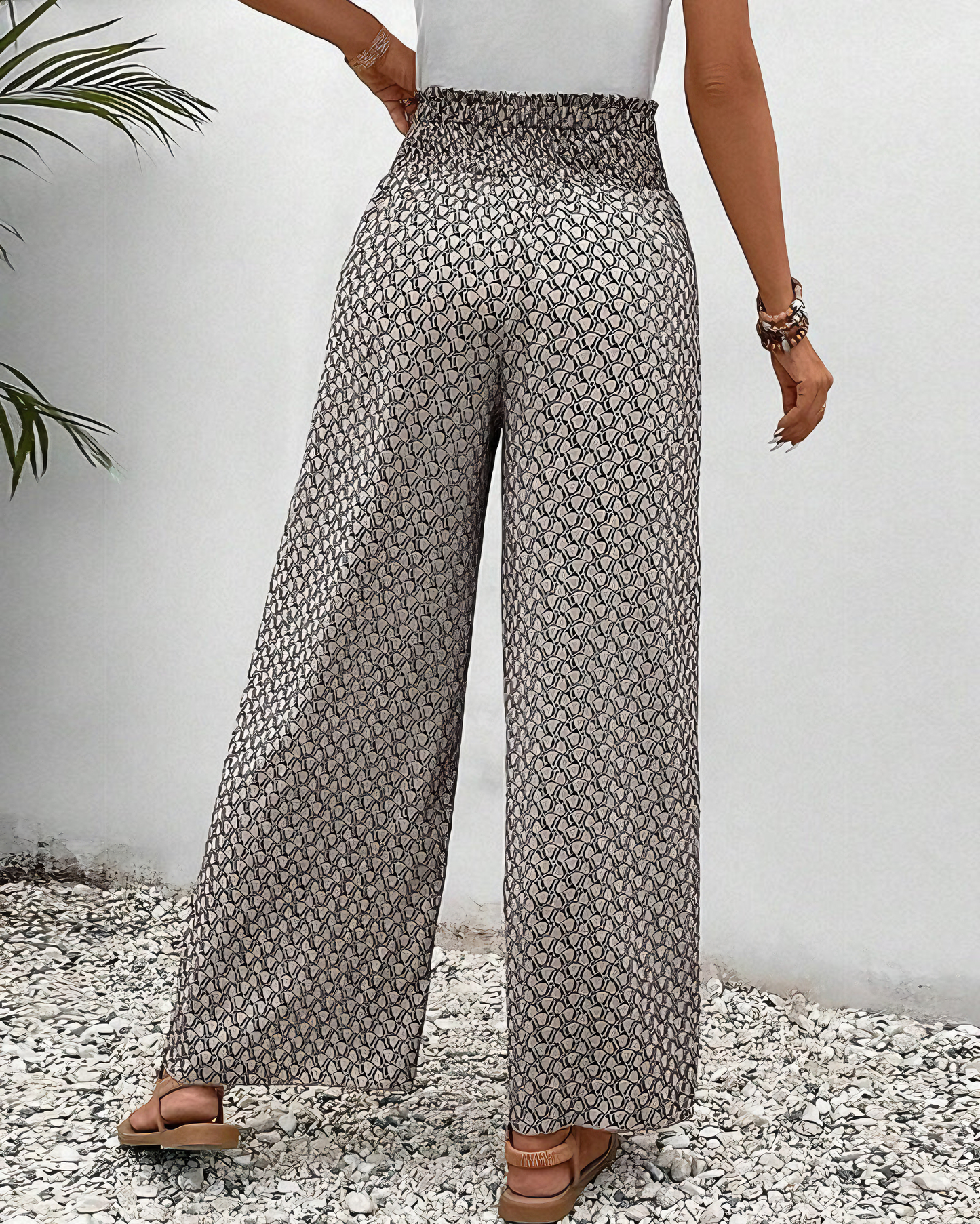 Pantalón ancho de pierna fluida con cintura elástica – SAHARA