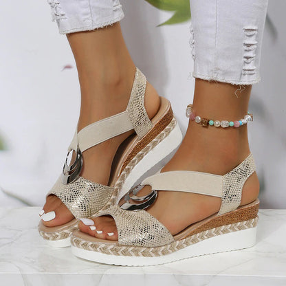 Sandalias de cuña elegantes y cómodas para mujer con diseño moderno y correa elástica – LYSANDRA