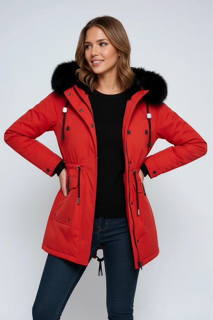 NORDESSA – Parka de invierno para mujer con capucha y cuello de pelo sintético