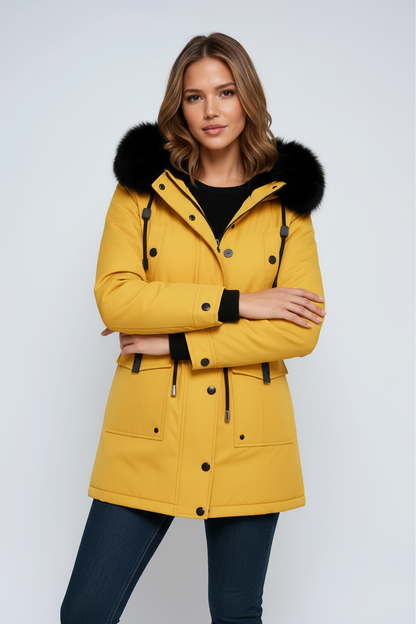 NORDESSA – Parka de invierno para mujer con capucha y cuello de pelo sintético
