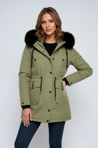 NORDESSA – Parka de invierno para mujer con capucha y cuello de pelo sintético