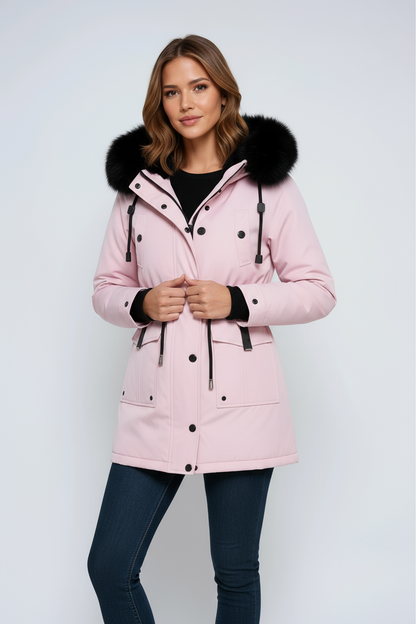 NORDESSA – Parka de invierno para mujer con capucha y cuello de pelo sintético