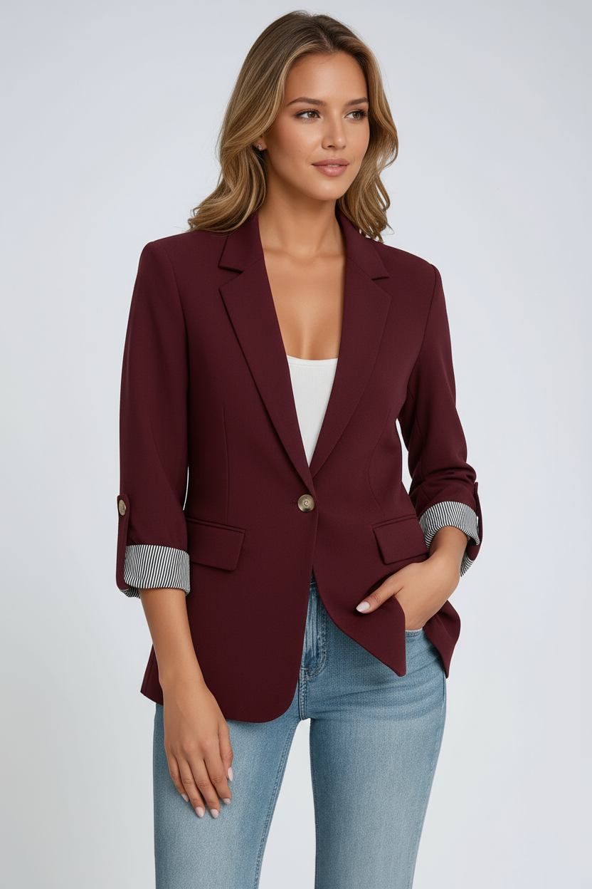 Blazer de mujer con corte clásico y detalle en la manga – SOPHIRA