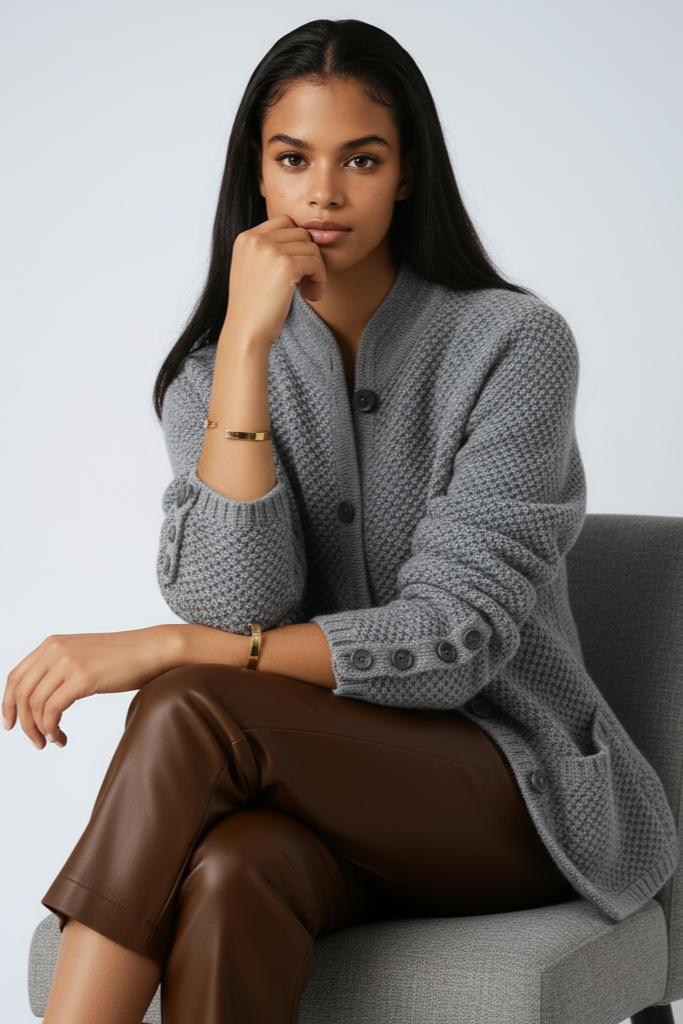 LACENIA – Cárdigan de mujer con cuello alto y cierre de botones