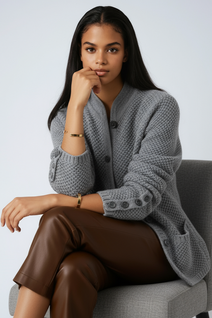 LACENIA – Cárdigan de mujer con cuello alto y cierre de botones