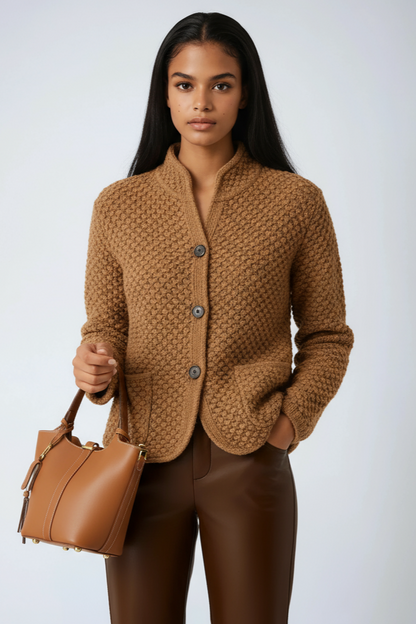 LACENIA – Cárdigan de mujer con cuello alto y cierre de botones