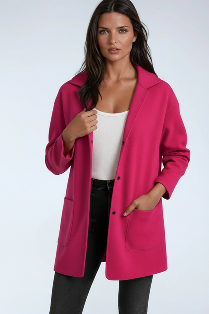 Chaqueta larga de mujer con capucha y cierre de botones a presión – JASMINA
