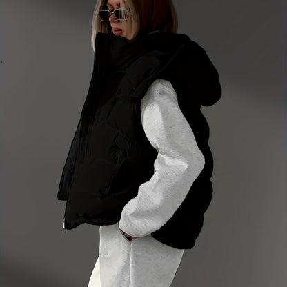 Chaleco sin mangas para mujer con cremallera y escote en pico – LEVANA