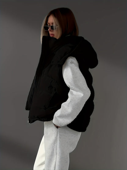 Chaleco sin mangas para mujer con cremallera y escote en pico – LEVANA