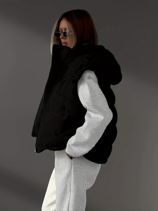 Chaleco sin mangas para mujer con cremallera y escote en pico – LEVANA