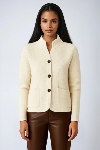 LACENIA – Cárdigan de mujer con cuello alto y cierre de botones