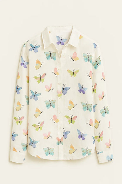 Camisa casual de mujer con estampado de mariposas y cierre de botones – FLORYNA