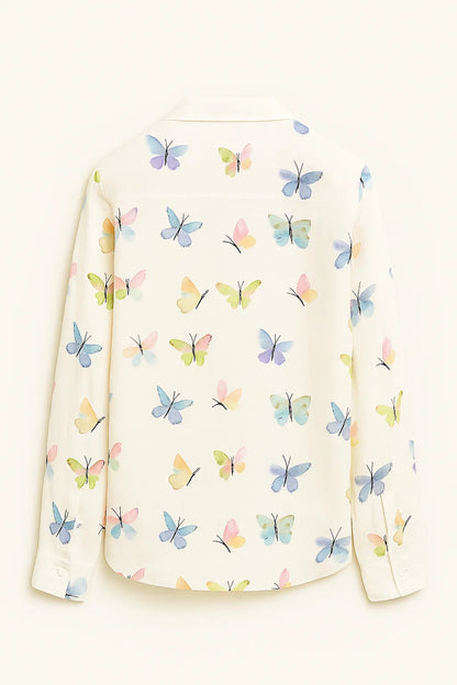 Camisa casual de mujer con estampado de mariposas y cierre de botones – FLORYNA