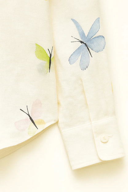 Camisa casual de mujer con estampado de mariposas y cierre de botones – FLORYNA